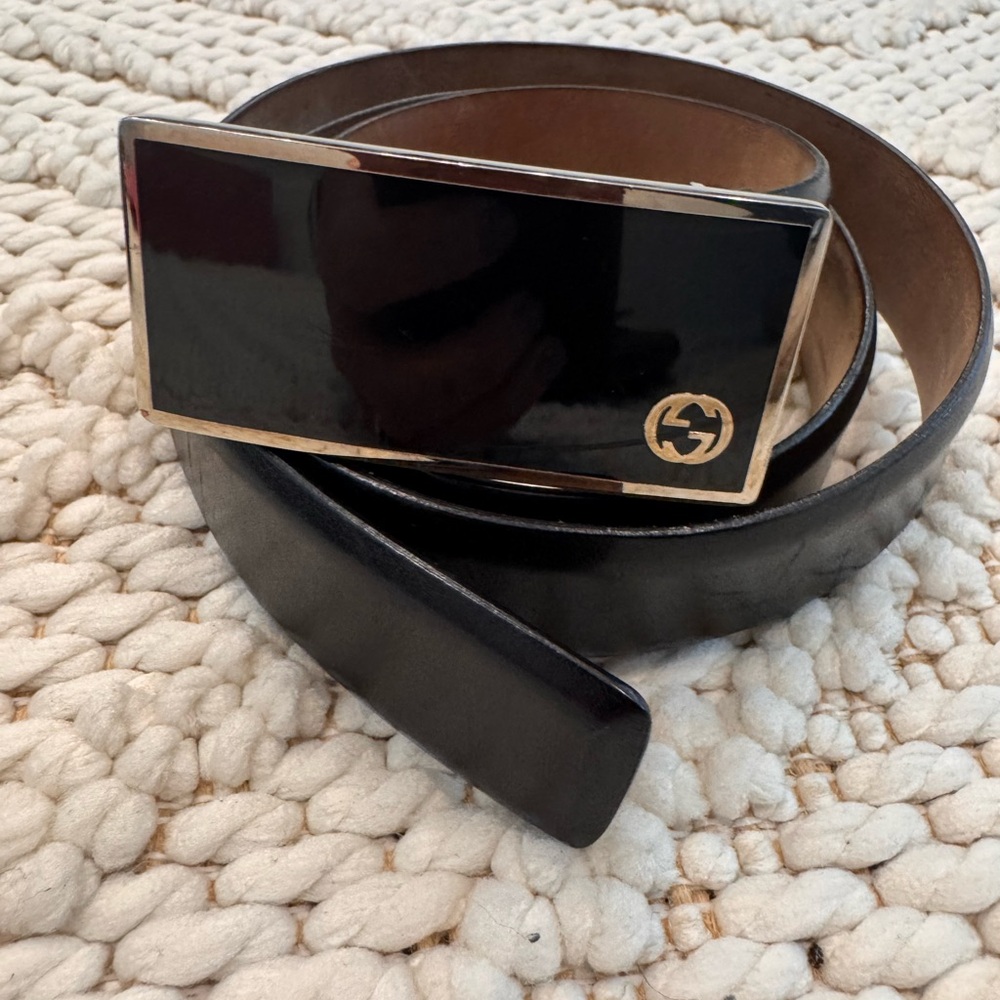 Gucci Black Leather Belt with Gold Buckle